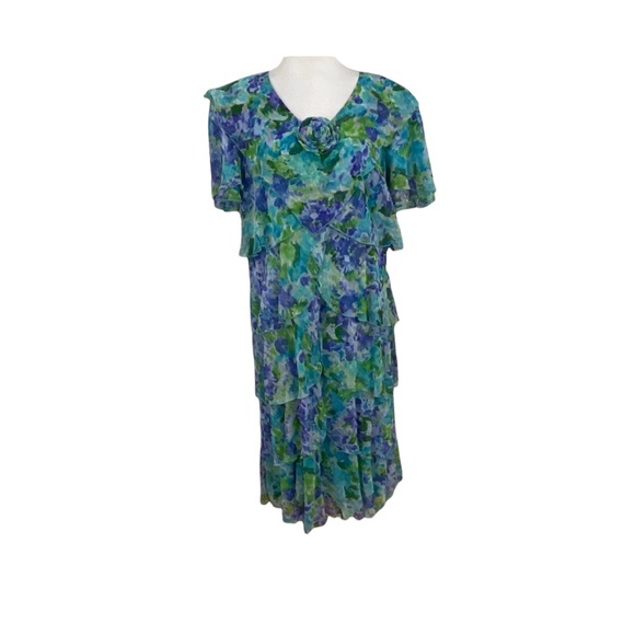 Ann Hobbs for Cattiva Floral Tiered Chiffon Dress Size 14 - Picture 1 of 5